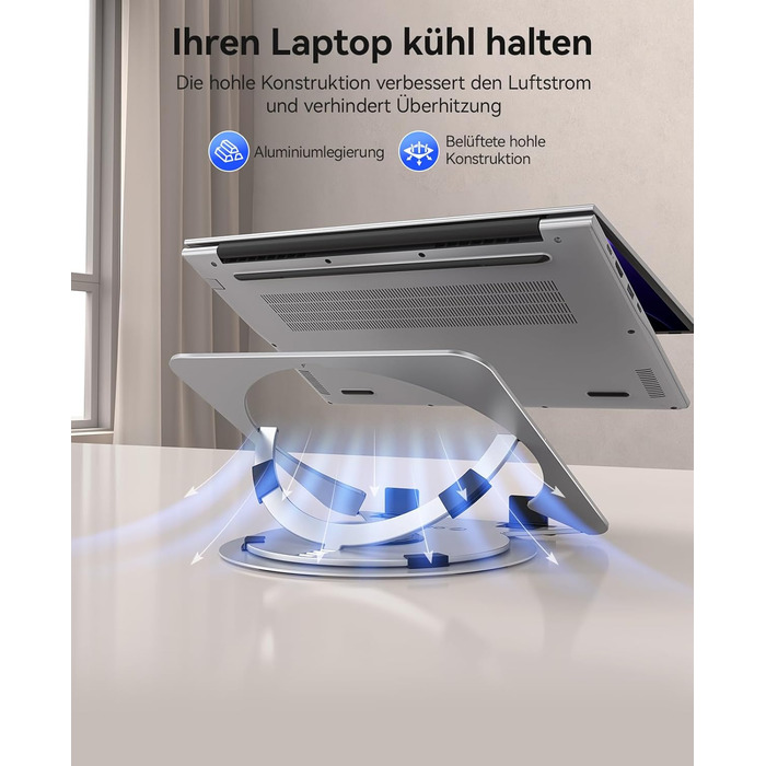 Основа для ноутбука ORICO NS1 срібляста регульована висота, алюмінієвий корпус, охолодження та поворотна база 360, ергономічний складаний стенд для ноутбуків 10-17 дюймів