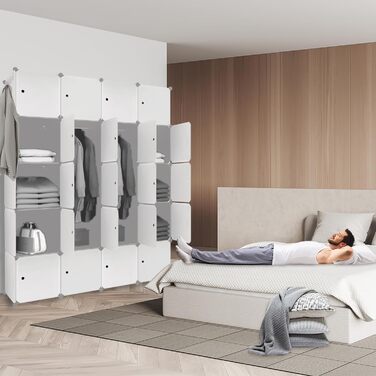 Система полиць для гардеробу своїми руками, взуттєва полиця з рейкою для одягу, модульна комбінована шафа, компактна вставна система полиць, портативна складана шафа для книг з дверима (20 кубів, бежевий колір) бежевий, 20 кубів