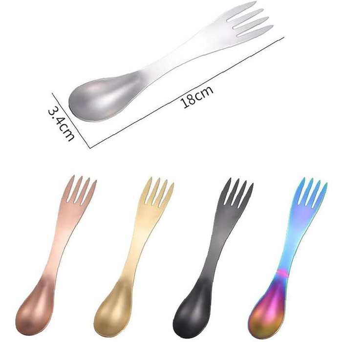 Набір із 5 виделок та ложок 2-в-1, портативний кухонний посуд із нержавіючої сталі для кемпінгу, подорожей, пікніків, офісу та використання на свіжому повітрі