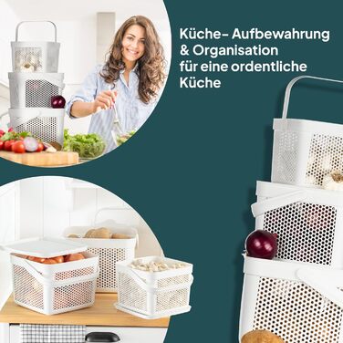 Набір із 3 ящиків для зберігання картоплі uandu Ящик для картоплі на кухню, ящик для цибулі та часнику, кухонний органайзер, білий набір із 3 предметів (5 л 8 л 12 л)