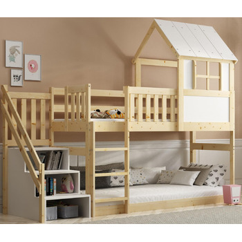 Ліжко-горище Interbeds 200x90 см з гіркою та сходами Двоярусне ліжко Дерев&39яне ліжко Дитяче ліжко з рейковою основою Ігрове ліжко (зі сходами)