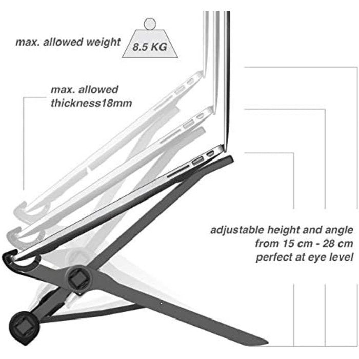 Універсальна підставка для ноутбука з регульованою висотою - складана підставка для ноутбуків 13, 15, 17 дюймів - мобільна підставка для Apple MacBook Pro Air, ноутбуків - тримач для ноутбука, підставка під ноутбук