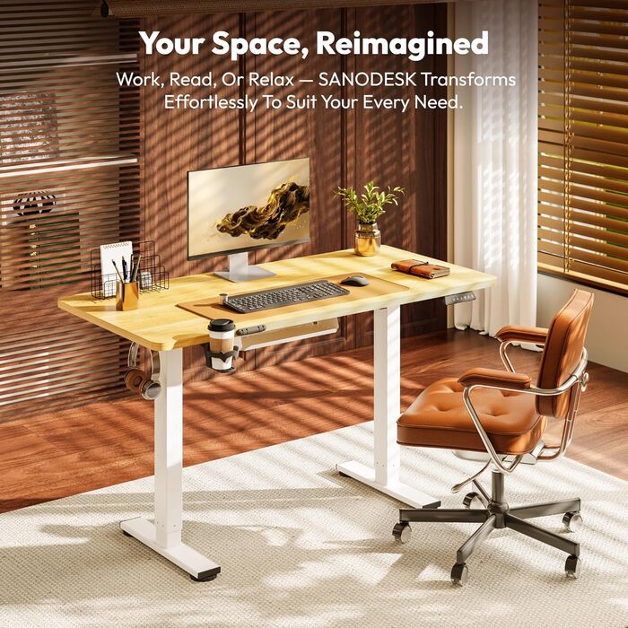 Письмовий стіл з регульованою висотою 11054 см Компактний стіл для роботи стоячи з практичними аксесуарами, ідеально підходить для невеликих приміщень, тихий та безпечний із захистом від зіткнень (клен) 110 x 54 см Клен