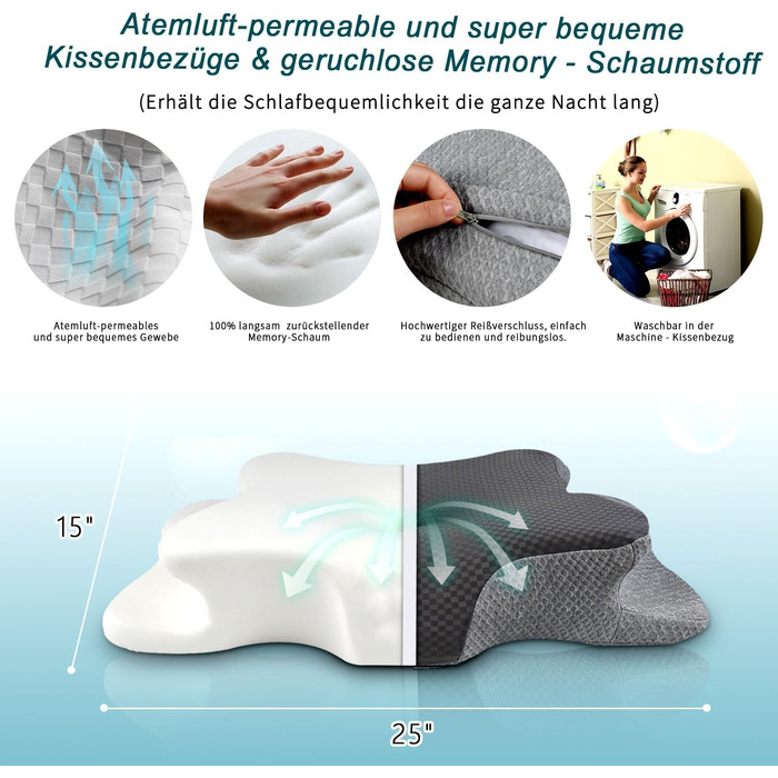 Подушка з піни з ефектом пам&39яті, подушка для шийного відділу хребта для полегшення болю в шиї та плечах, ергономічна контурна подушка для ліжка, м&39яка для сну на боці, животі та спині, суцільно сіра