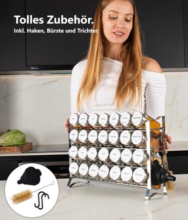 Підставка для спецій Deco haus, настінна та настінна З 28 БАНКАМИ ДЛЯ СПЕЦІЙ ТА ЕТИКЕТКАМИ - Органайзер для спецій - Органайзер для підставки для спецій - Підставка для спецій, підвісні підставки для спецій - Шафа для підставки для спецій, чорне місце для