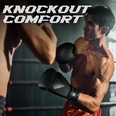 Боксерські рукавички EVO Fitness з обгортками для чоловіків та жінок, зі шкіряним Pro Gel для муай-тай, ММА, кікбоксингу, спарингу, тренувань, боксерських рукавичок, бойових мистецтв, боксерських рукавичок, боксерського мішка, 12 унцій, чорного кольору