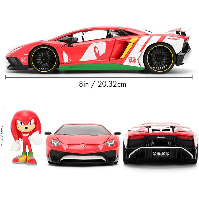 Іграшковий набір Jada Toys Sonic Lamborghini Aventador SV (19 см) та фігурка Наклз (7 см) металева модель авто з відкриваючими деталями для дітей від 8 років