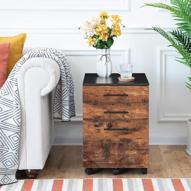 Шафа для файлів HOOBRO на колесах, шафа для документів на колесах з 3 шухлядами, мобільна офісна шафа з підвісними відділеннями для файлів, офісна, темно-коричневий та чорний EBF02WJ01G1 темно-коричневий, чорний