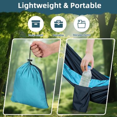 Гамак для кемпінгу на відкритому повітрі, вантажопідйомність 300 кг (300 x 200 см), одинарний або подвійний, надлегкий, портативний, дорожній гамак, садовий, пляжний, подвійний гамак, гамак-парашут, нейлоновий, дихаючий, зелений