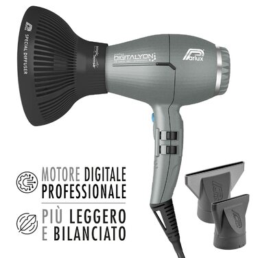 З дифузором MagicSense, професійний цифровий фен з негативними іонами, дуже легкий і потужний, зроблений в Італії (сірий блиск) Сі