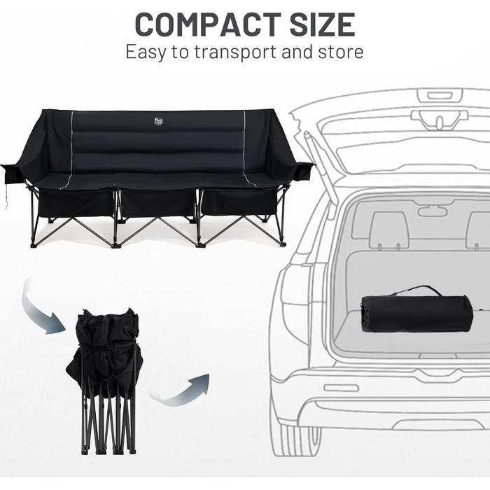 Складаний кемпінговий стілець TIMBER RIDGE для 2 осіб, велика ширина 160 см, диван XXL для кемпінгу, вантажопідйомність 320 кг, складний стілець для 2-місного кемпінгу з великими боковими кишенями, висока спинка для саду на свіжому повітрі, балкон, викори