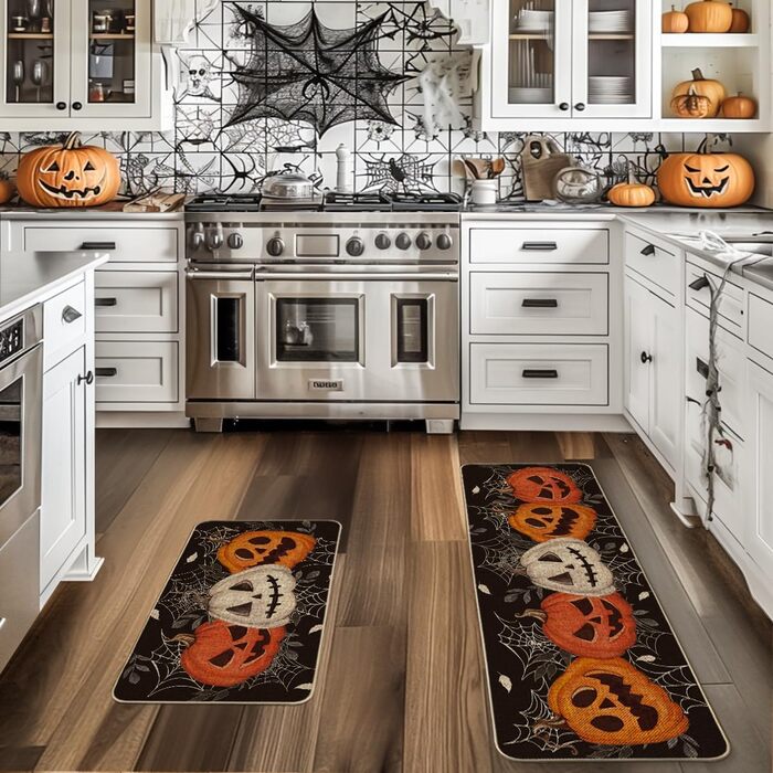 Модний павутинний килимок для кухні Jack-o'-Lantern Halloween набір з 2, миються декоративні кухонні килимки для внутрішнього і зо
