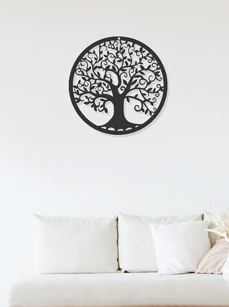 Металеве дерево життя прикраса стіни силует мистецтво для подарунка критий відкритий сад будинок прикраса (чорний, 28x28см)
