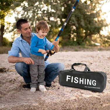 Рибальський набір для дітей, дитячий стартовий набір для риболовлі 1,8 м, набір вудок для дітей з рибальською котушкою та набором приманок, телескопічні вудки та котушка з вуглецевого волокна, рибальські аксесуари для дітей віком 3-10 років, синій