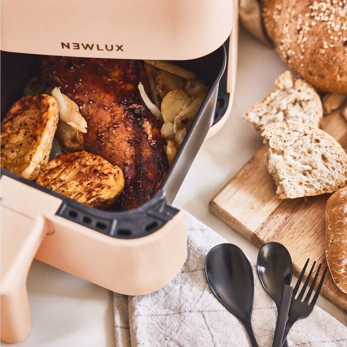 Мультипіч 2 л Air Power V20 (1200 Вт) з 8 програмами та сенсорною LED-панеллю, фритюрниця 2 л (до 230 C) для 2 осіб, легко чиститься та з додатком рецептів - без PFOA Корал 2 Літрос 3-й Корал