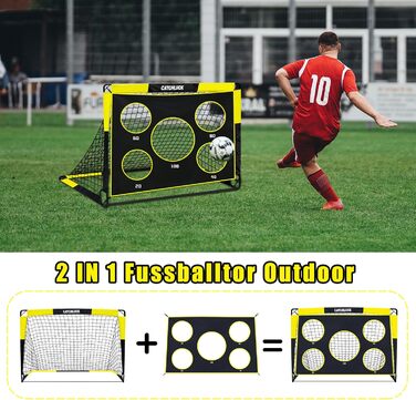 Футбольні ворота для саду, дитячі футбольні ворота 2 в 1, висувні футбольні ворота з лунками для ударів та сумкою для перенесення, кілки для землі, покращення - жовті - 120x90x90