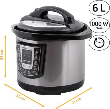 Електрична скороварка TZS First Austria 6л Мультиварка 9 програм скороварки Рисоварка Функція збереження тепла, відпарювач з нержавіючої сталі/чорного кольору