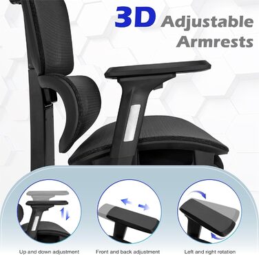Ергономічне офісне крісло ALPHA HOME, стілець для роботи з підставкою для ніг, регульованою поперековою опорою та підголівником, дихаюче комп&39ютерне крісло з 3D-підлокітниками для дому, офісу, кабінету, 50x52x130 см
