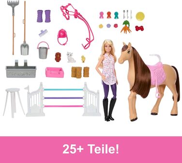 Іграшкова стайня Barbie з лялькою, конем та аксесуарами, понад 25 деталей з 6 ігровими зонами, натхненна серіалом Таємниці Барбі Загадкова пригода коня, JDN43