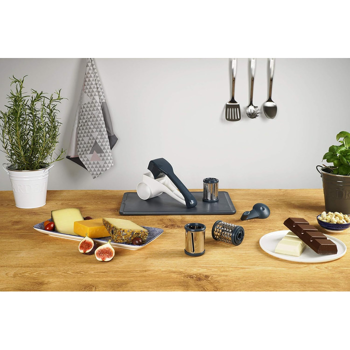 Барабанна терка Fackelmann 27911, нержавіюча сталь 18/8, білий, сріблястий і синій, 210,5X10CM Терка для барабанів білий/синьо-сірий