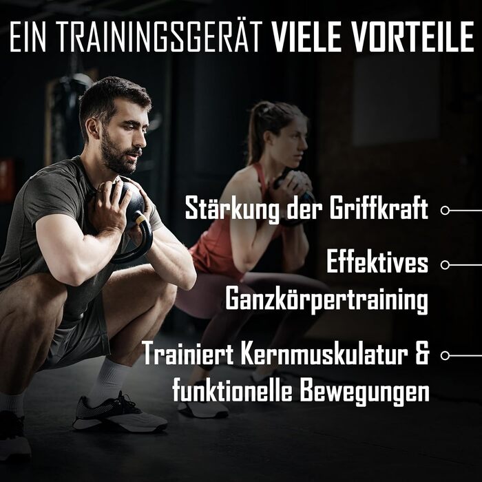 Гіря Strength Shop із чавуну з ергономічною ручкою (4-64 кг), надміцна та довговічна, з кольоровим маркуванням ваги та чорним порошковим покриттям, для тренування всього тіла, 16 кг