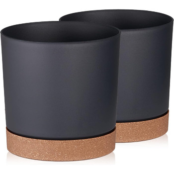 Горщик для квітів Tymar з блюдцем, 2 шт. , декоративний пластиковий горщик для рослин, сучасний, круглої форми, для внутрішнього в