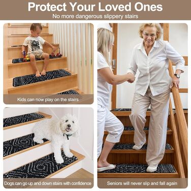 Сходинки OJIA, нековзні, килимок у тон для дерев&39яних сходинок, квадратні сходинки Capet, гумова підкладка, доріжка для сходів, нековзний килимок для сходової площадки, 81,3 x 81,3 см (прямокутні), чорний/марокканський 1