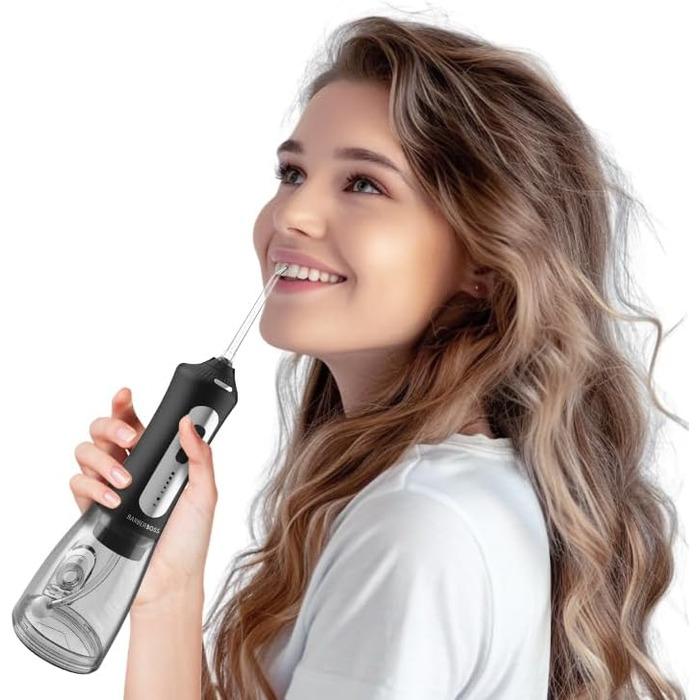 Бездротовий іригатор для порожнини рота та догляду за яснами, 6 багатофункціональних насадок, LED-дисплей, USB-зарядка, кейс для подорожей у комплекті. Електричний іригатор для імплантів та здоровя ясен (Чорний)