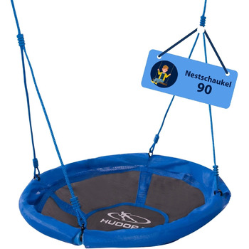 Синя пластикова гойдалка-гніздо до 100 кг - Підвісна гойдалка діаметром 90 см для приміщень та вулиці - Сімейна гойдалка для дітей