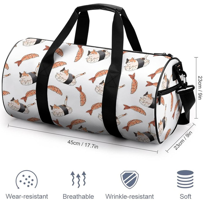 Дорожня сумка-рол Милий котик-суші, спортивна сумка для чоловіків та жінок, сумка-мішок, спортивна сумка