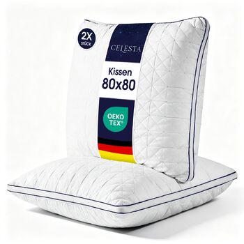Подушки CELESTA 80x80, комплект з 2 шт. - Подушки з мікрофібри готельної якості на блискавці, пухнасті подушки для сну, дихаючі, можна прати, сертифіковані Oeko 80x80 (комплект з 2 шт.)