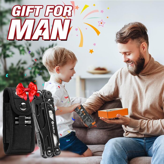 Багатофункціональні складані плоскогубці BIBURY 16-в-1 з покращеними ножицями та викруткою, з нейлоновим чохлом, ідеально підходять для активного відпочинку, походів, самостійного ремонту, подарунка для тата, для чоловіків, чорного кольору