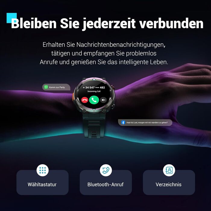 Розумний годинник Blackview для чоловіків, підсвічування, компас, водонепроникність IP68, 100 днів роботи від батареї, сенсорний екран 1,45 дюйма, Bluetooth-дзвінки, монітор серцевого ритму, аналіз сну, спортивний годинник із понад 100 спортивними режимам