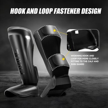 Щитки для гомілок FIVING MMA для бойових мистецтв мякі, регульовані щитки для тайського боксу із захистом підйому стопи, підходять для тренувань та спарингів з тхеквондо/змішаних бойових мистецтв, розмір M, чорні