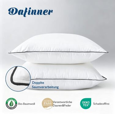 Набір з 2 пухових подушок Dafinner, 3 камери, 40 80 см Зовнішня камера 90 пух Внутрішня камера суміш пера Oeko-TEX Нижня пропускна здатність Середня підтримка Органічна бавовна 40 80 см, 2 шт.