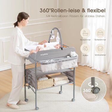 Портативний пеленальний столик Maydolly, багатофункціональний складний пеленальний столик, регульована висота з колесами та 2 кошиками для зберігання, водонепроникна подушка для пеленання, сірий