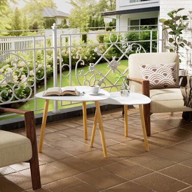 Журнальний столик, комплект з 2 шт., сучасні столи для вітальні, приставні столики, журнальні столики, столики для дивана, комбінація столів для вітальні, спальні, офісу, балкону (білий)