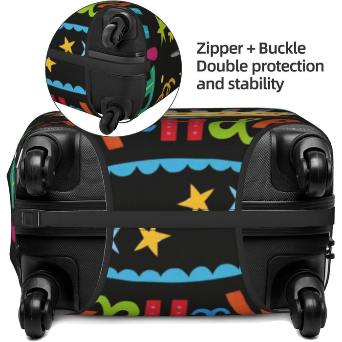 Чохол для валізи Щасливого Дня Народження, великий розмір, захисний, міцний, підходить для валіз розміром 45.7 - 81.3 см, XL, чорний