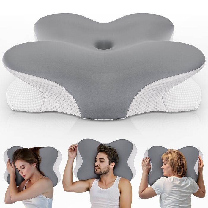 Ортопедична подушка, преміальна подушка для шиї, подушка для сну на боці, подушка для голови, подушка для підтримки шиї, подушка з піни з ефектом пам&39яті, подушка для сну на боці, спині та животі (сіра)
