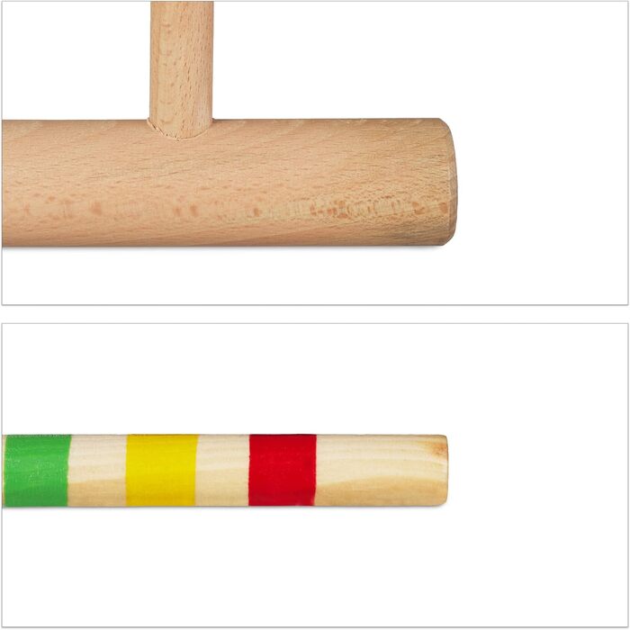 Набір для крокету Relaxdays, 4 гравці, діти та дорослі, повний комплект із сумкою, дерев&39яний набір для крокету, молотки, різнокольоровий