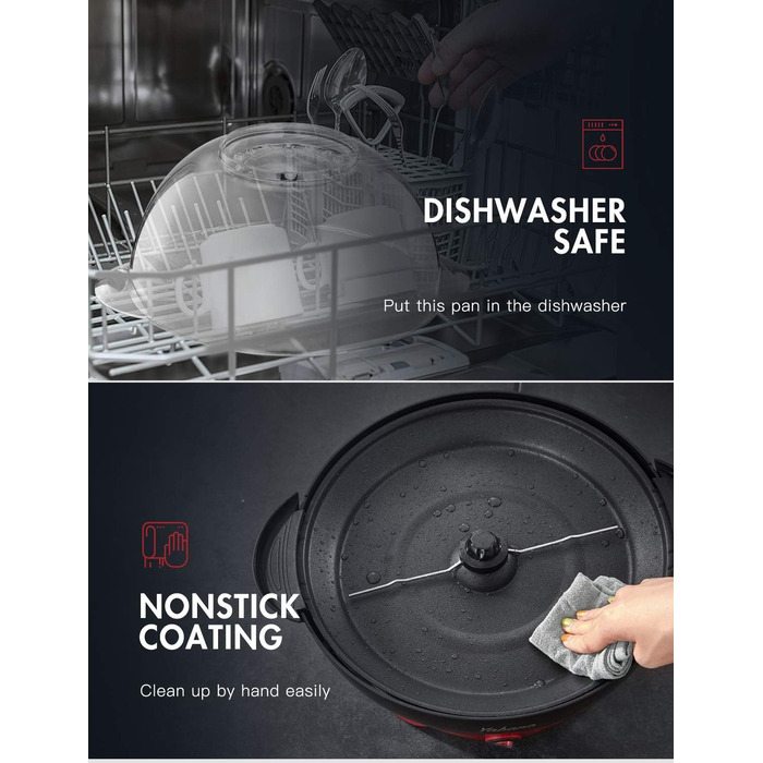 Машина для попкорну Yabano для дому, машина для виготовлення з цукром та олією, знімна нагрівальна поверхня, поппер для попкорну 5 л, антипригарне покриття, велика кришка як сервірувальна страва, компактне зберігання червоне