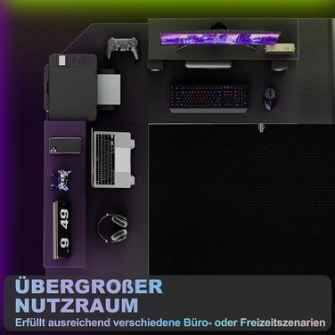 Ігровий стіл 140 см Великий ігровий стіл L-подібний комп&39ютерний стіл з підставкою для монітора, карбонове волокно Ергономічний кутовий стіл для ігор та домашнього офісу 140 см