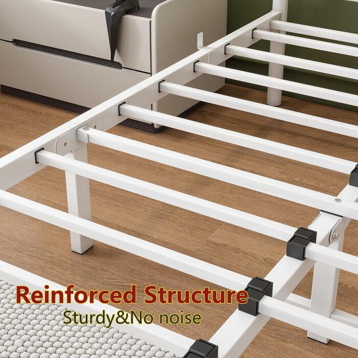 Каркас ліжка HOJINLINERO 120x200 з підсвічуванням, Ліжко 120x200 з рейковою основою, Металевий каркас ліжка, Металеве двоспальне ліжко, Гостьове ліжко, Дитяче ліжко з місцем для зберігання під ліжком для спальні, Біле