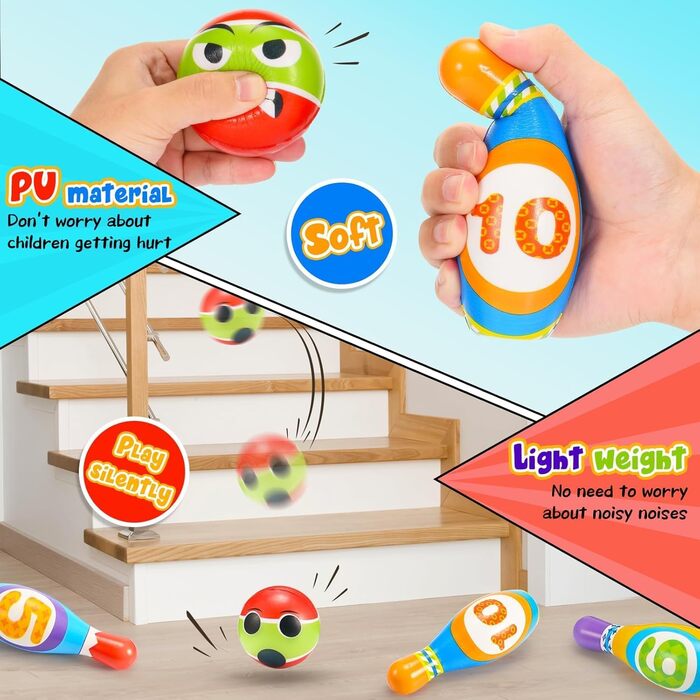 Набір для боулінгу для дітей віком від 1 до 5 років, іграшка Монтессорі з зручною сумкою для перенесення, ідеально підходить для днів народження та дитячих вечірок, подарунки для дітей віком від 1 до 5 років