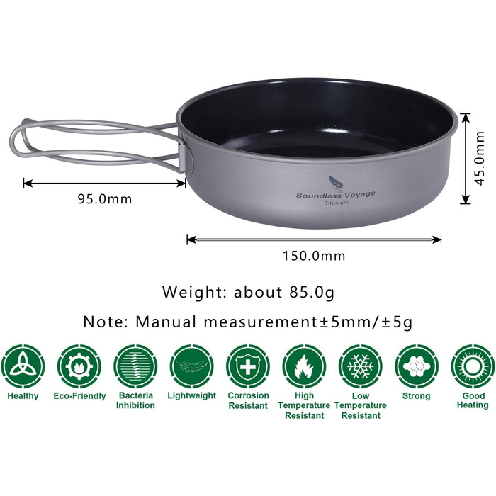 Безмежна подорож Титанова сковорода з антипригарним покриттям Відкритий кемпінг Пікнік Піші прогулянки Миска Сковорода Сковорода П