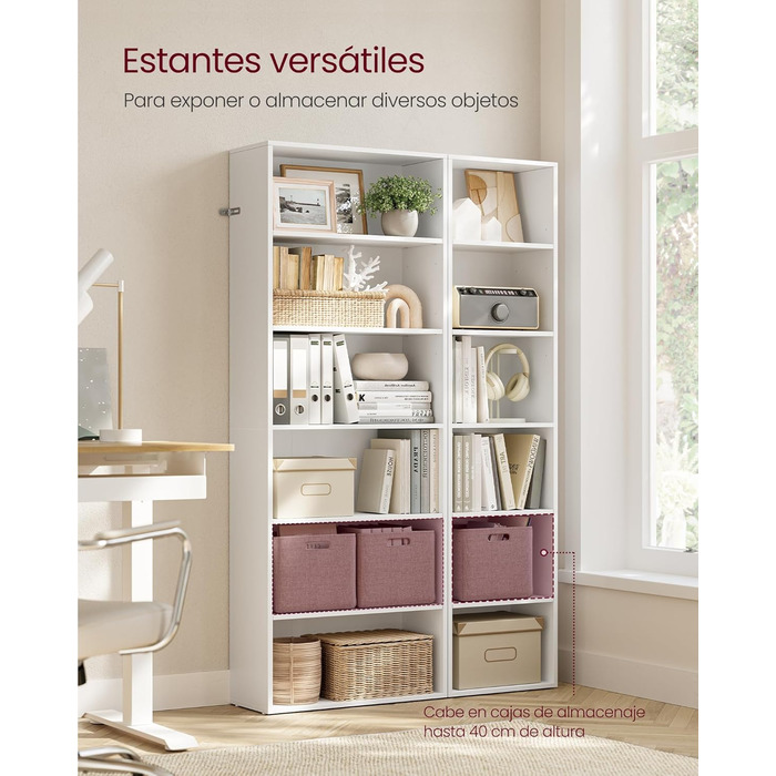 Книжкова полиця VASAGLE, 6-ярусна, відкрита полиця для зберігання, окремостояча полиця, 24 x 40 x 178,5 см, для вітальні, домашнього офісу, їдальні, хмарно-білий LBC167T14 6 ярусів (40Ш x 178,5В см) хмарно-білий