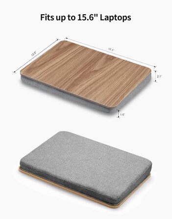 Стіл для ноутбука з подушкою, портативний столик для ліжка, сумісний з ноутбуками до 15,6 дюймів (39,6 см), підставка для ліжка, дивана та килима, підставка для книг, планшетів та графічних планшетів, темне коричневе дерево