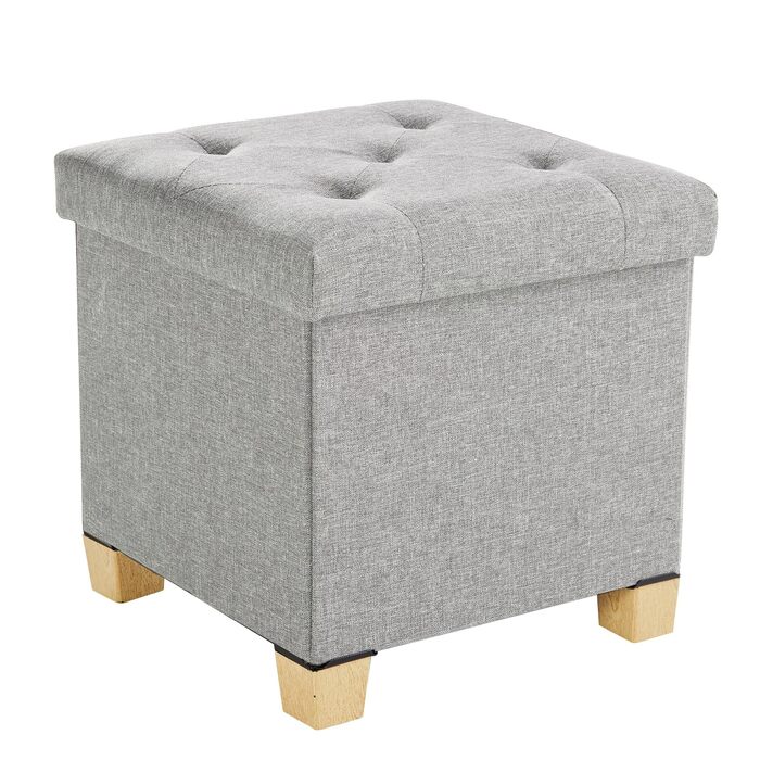 Пуф для зберігання Sweetcrispy, невелика складна лавка, 38 x 38 x 38 см, коробка для зберігання з кришкою як табурет та пуф для ніг, вантажопідйомність до 300 кг, для вітальні, спальні, коридору, світло-сірий