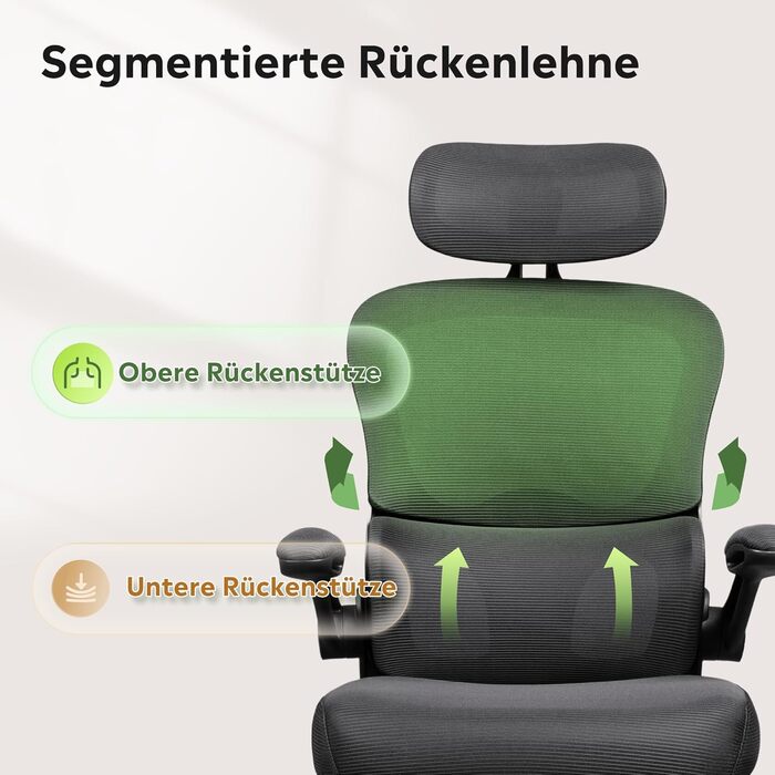 Ергономічне офісне крісло DEVAISE, письмове крісло з поперековою опорою, 3D-підголівник, підлокітники, що складаються на 90, та дихаюча сітчаста спинка, функція гойдання для офісу та домашнього офісу, до 150 кг, чорний колір