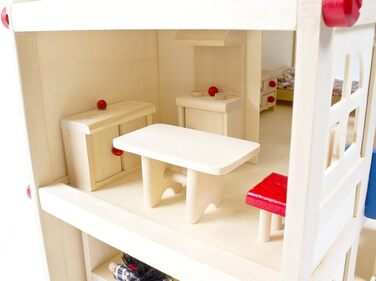 Дерев&39яний ляльковий будиночок для ляльок, кімната для ляльок з 3 поверхами, 4 ляльки та 15 предметами меблів, ручка для перенесення 555x26 см